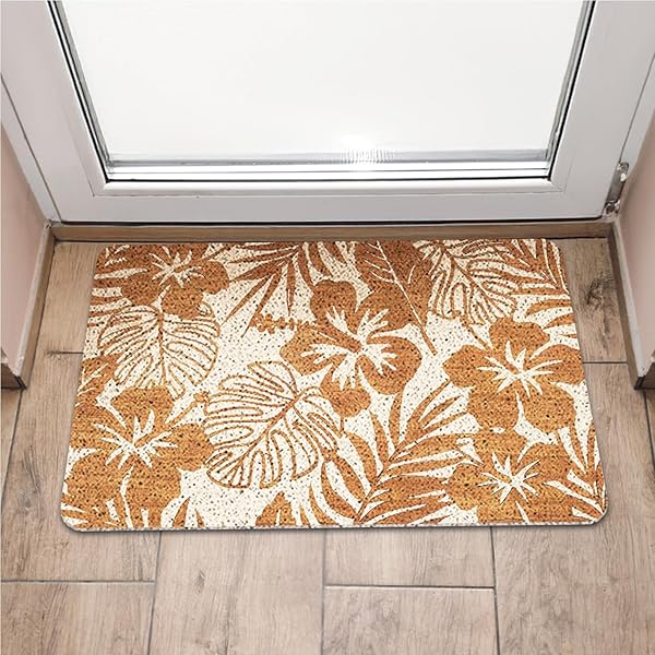 WARDOS BOHO BOTANICAL DOOR MAT, BEIGE TROPICAL MONSTERA LEAF FLORAL DOORMAT FOR FRONT DOOR INDOOR OUTDOOR ENTRANCE PORCH, NEUTRAL BOHO WELCOME MAT OUTSIDE, BOTANICAL BATHROOM DECOR, 17X30 INCHES