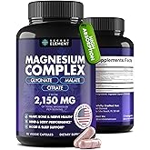 Magnesium Complex 2,150MG, High Absorption Capsules with Magnesium Glycinate, Citrate & Malate, Plus Vitamin B6, B2, Folate & Beet Root, Vegan, Non-GMO, No Artificial Additives, 90 Capsules