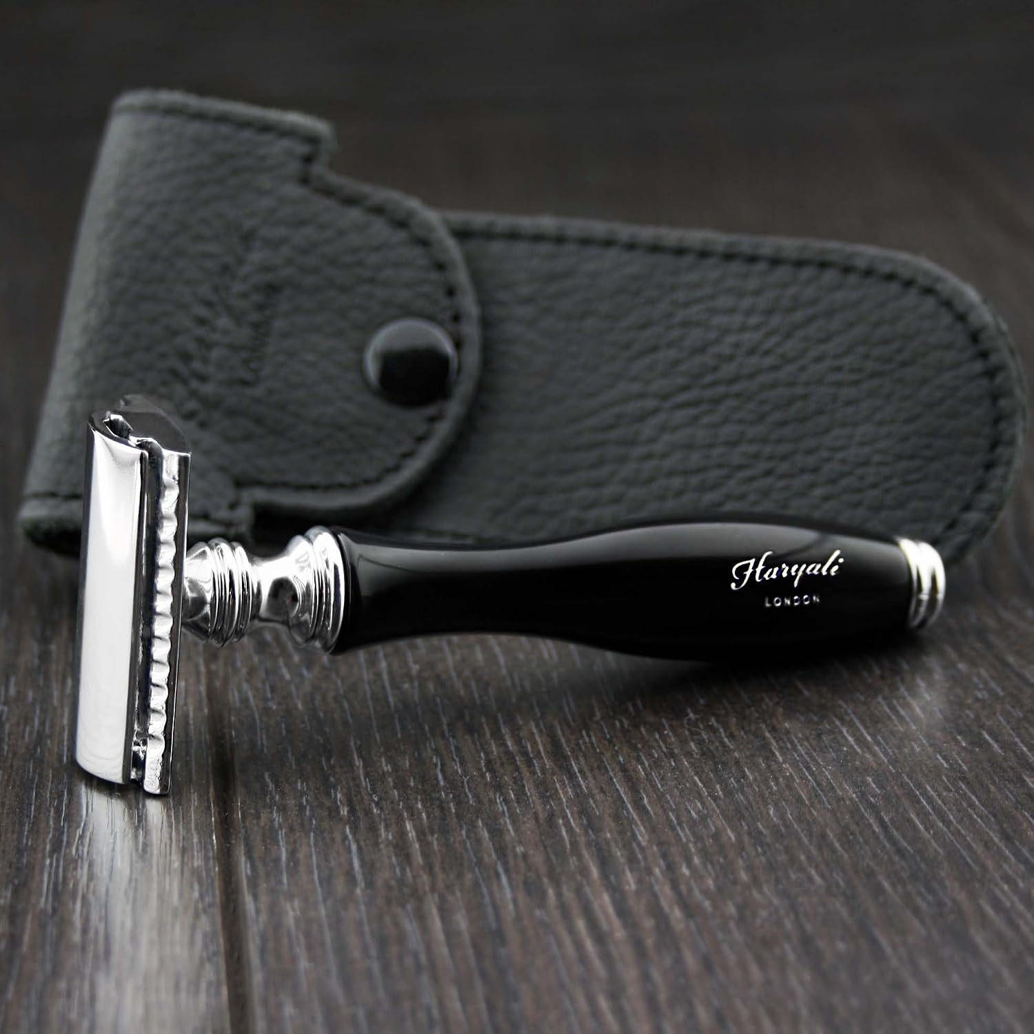 Haryali London, Double Edge Safety Razor with Leather Pouch, Reusable Travel Safety Razor for Men & Women