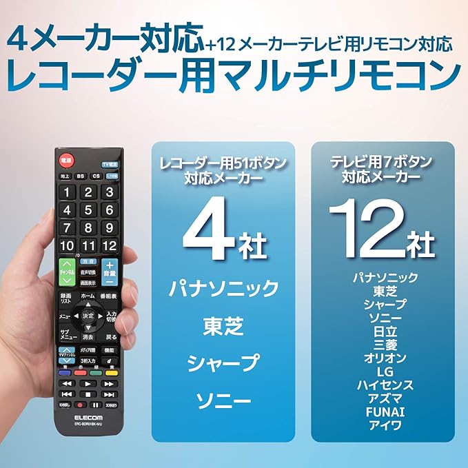 Amazon エレコム リモコン レコーダー用 設定番号を入力するだけですぐに使える テレビにも対応 ブラック Erc r01bk Mu エレコム Av テレビリモコン