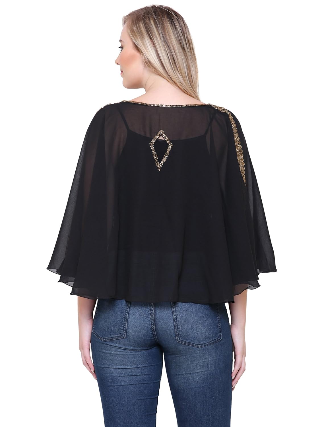 matelco women's georgette stylish poncho top with beads embroidery (ad006wh013_white)