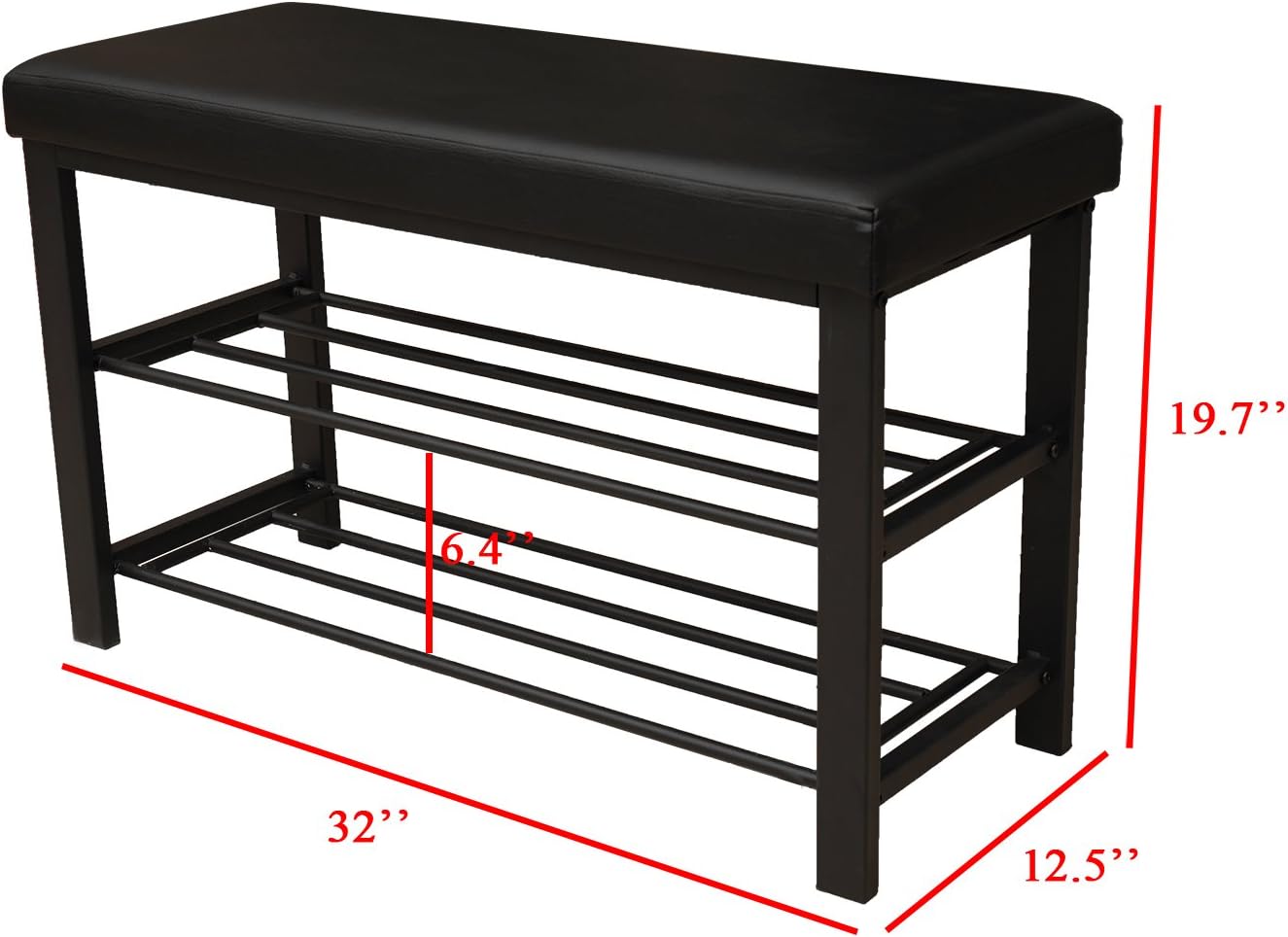 Finnhomy Entryway Shoe Rack with Cushioned Seat, 2 Shelves Storage Bench w/Faux Leather Top Bed Bench, Black: Home & Kitchen