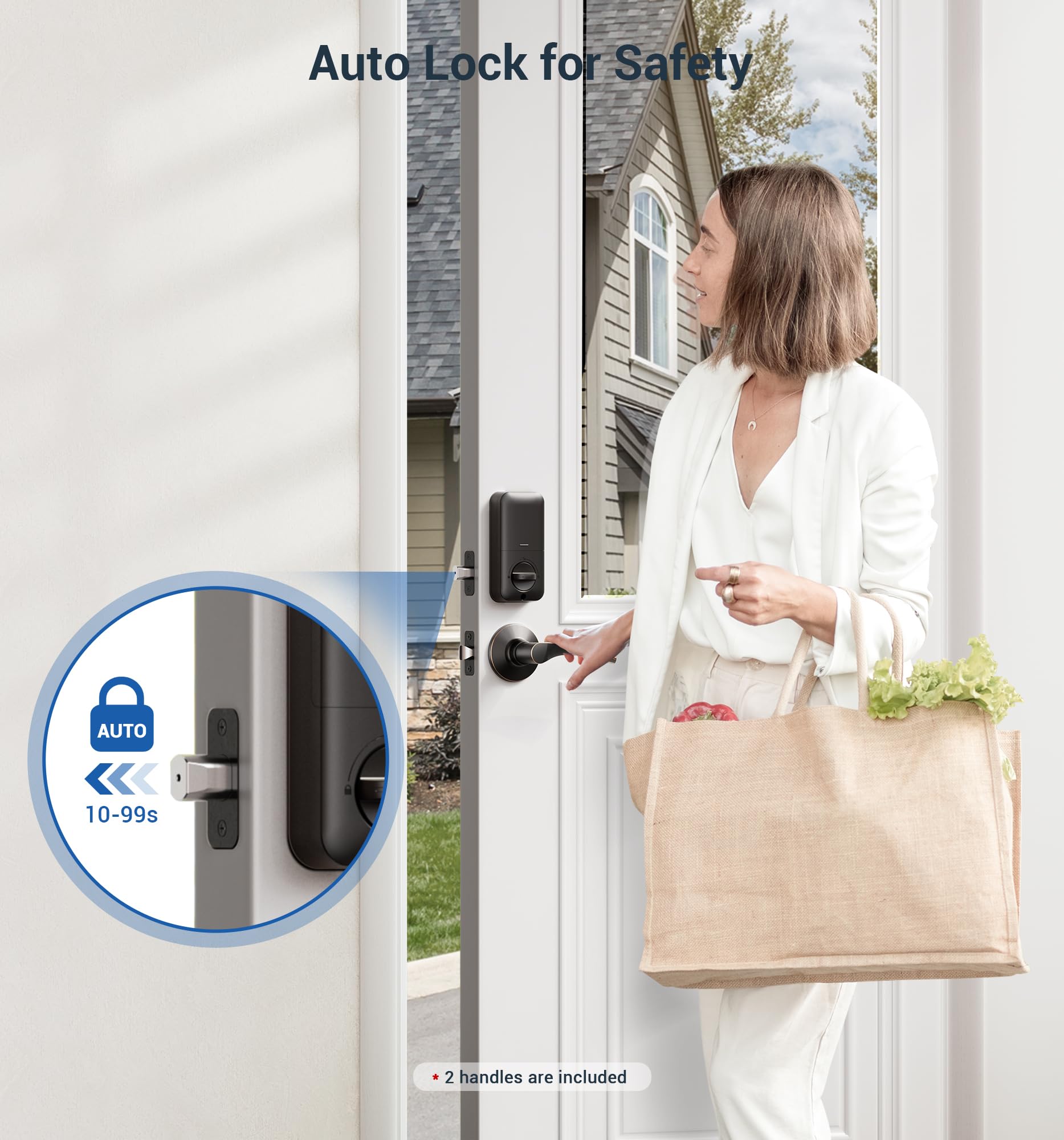 Veise Fingerprint Door Lock with 2 Lever Handles - Keyless Entry Door Lock, Electronic Keypad Deadbolt, Digital Smart Code & Front Handle Sets, Auto-Locking, Easy Installation, Oil Rubbed Bronze