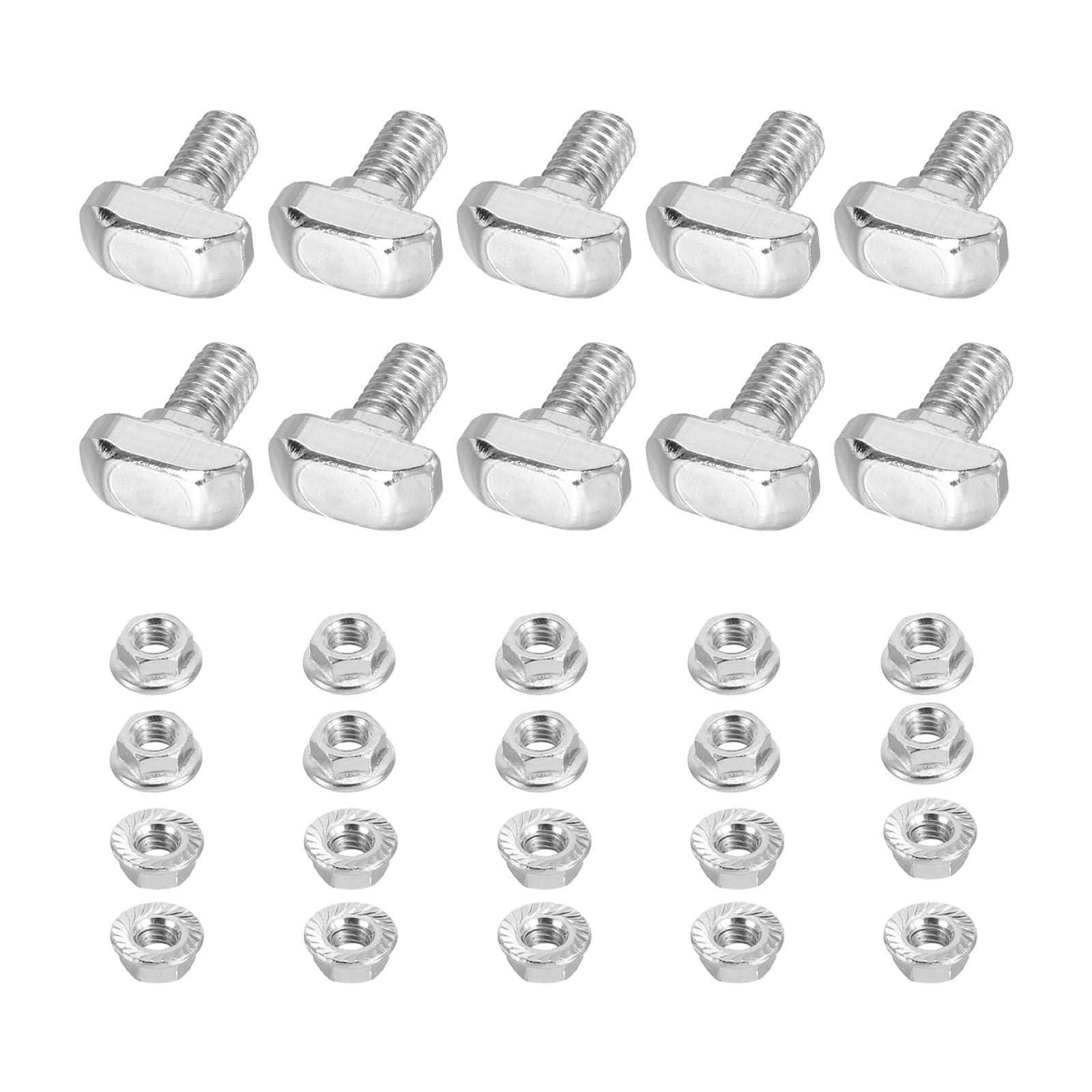 PATIKIL M6x12 Hammer Head Bolt T Screw, 10 Pcs T Slot Drop in Bolt Hammer Head Bolts with 10 Pcs Hexagon Flange Nuts for 2020 Series European Standard Aluminum Profile