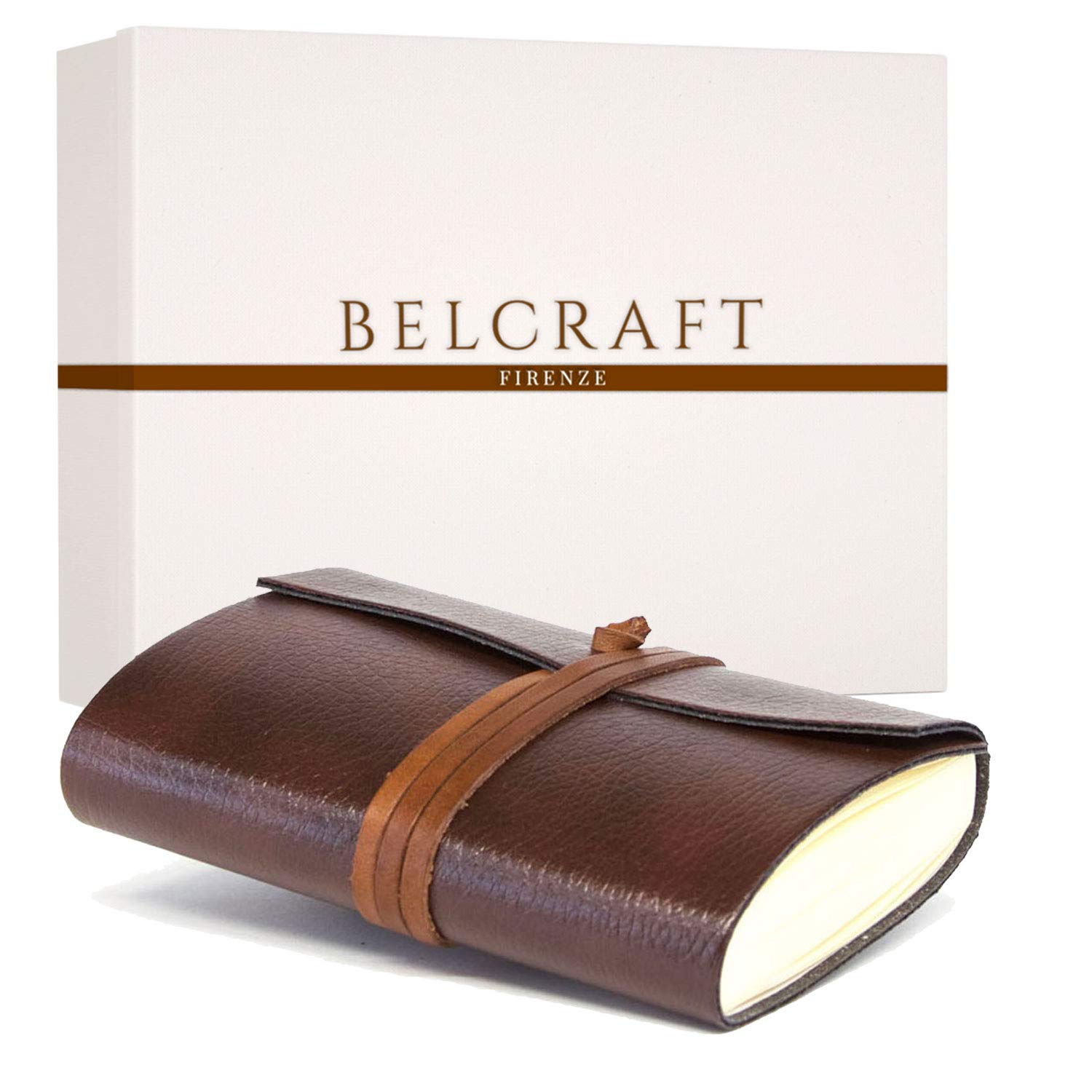 BELCRAFT Tivoli small Large Recycled Leather Bound Journal, Notebook, Notepad, Including Gift Box (9x13 cm) Brown