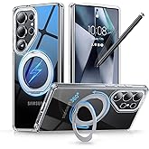 QTlier Phone case for Galaxy S25 Ultra- 360 Rotatable Magnetic Ring Stand, Military-Grade Protection, Raised Camera Frame Clear