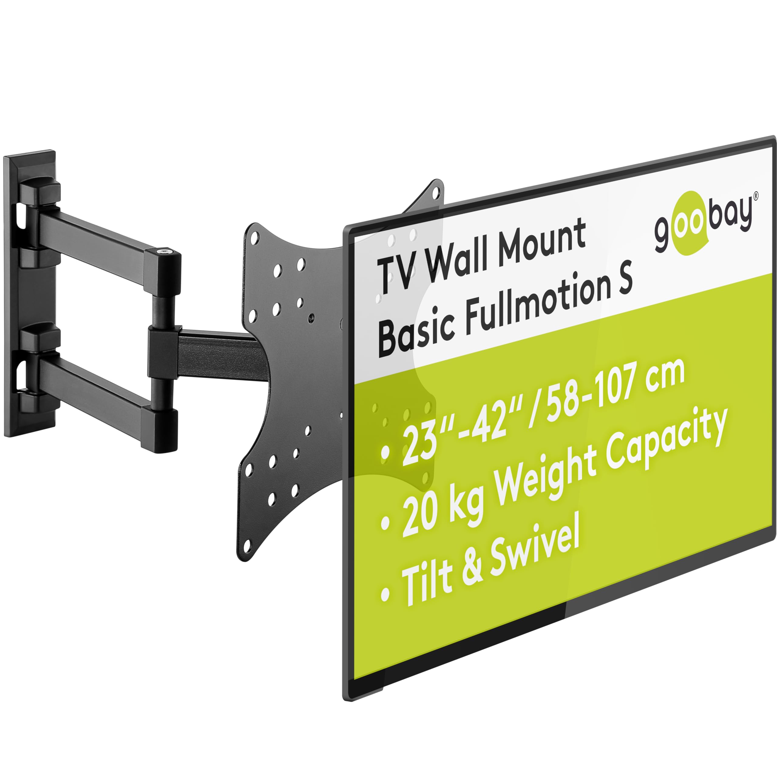goobay TV Wall Mount Full Motion 23-42 Inch 90 Degrees Tiltable VESA 200x200 Up to 20 kg - Basic FULLMOTION S - 49715