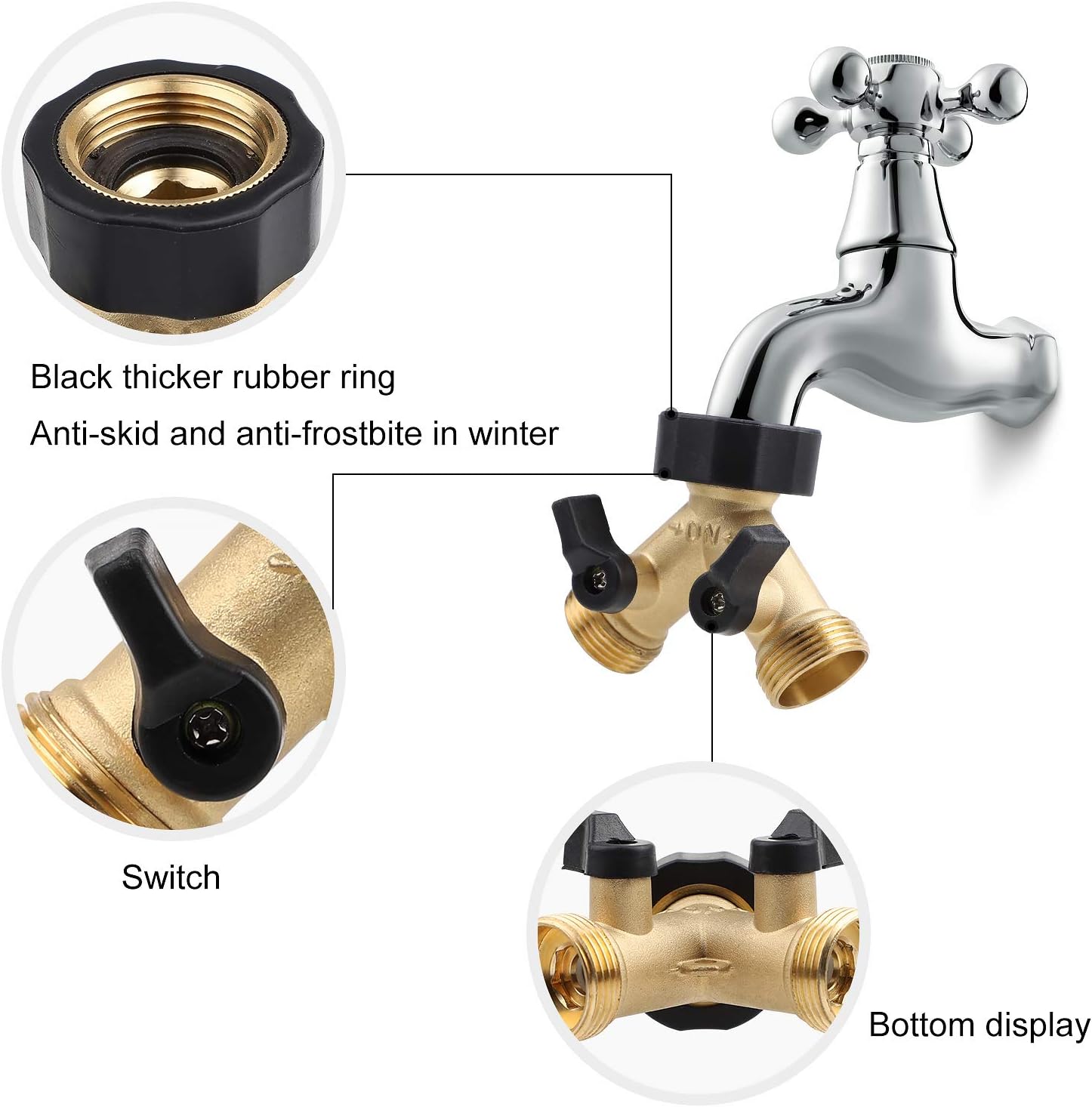 CPROSP 2 Way Brass Tap 3/4 Inch with Induvidual On/Off Valves, with 2 Connectors and 3 Rubber Washers - Image 5