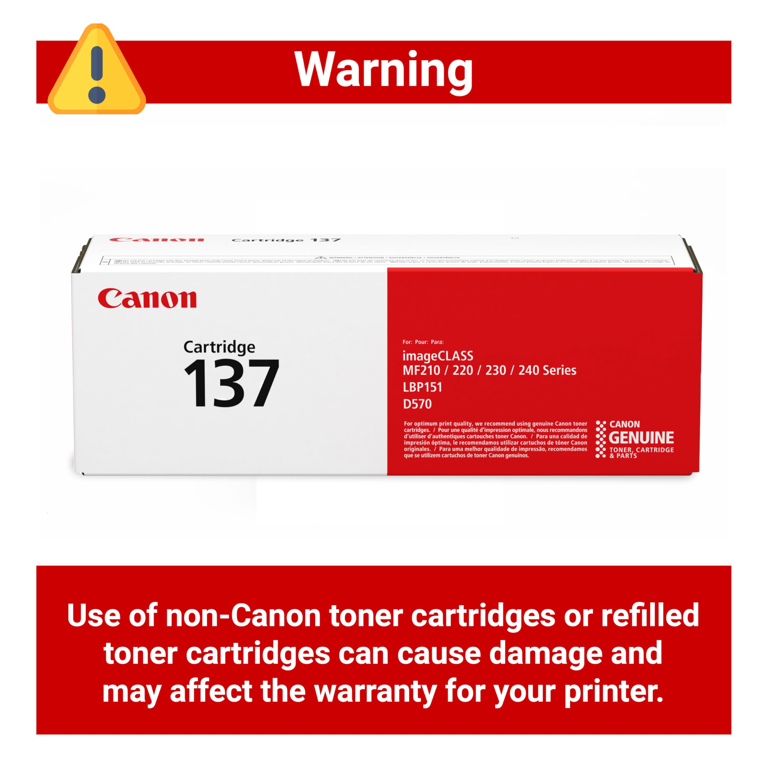 Canon Genuine 137 Black Toner Cartridge Compatible with LBP151dw, MF210 Series, MF220 Series, MF230 Series, MF240 Series, D570