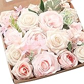 Floroom Cream Blush Artificial Flowers Fake Roses Peonies and Greenery Combo Box Set for DIY Pink Wedding Bouquets Bridal Shower Centerpieces Floral Arrangements Party Tables Home Decorations