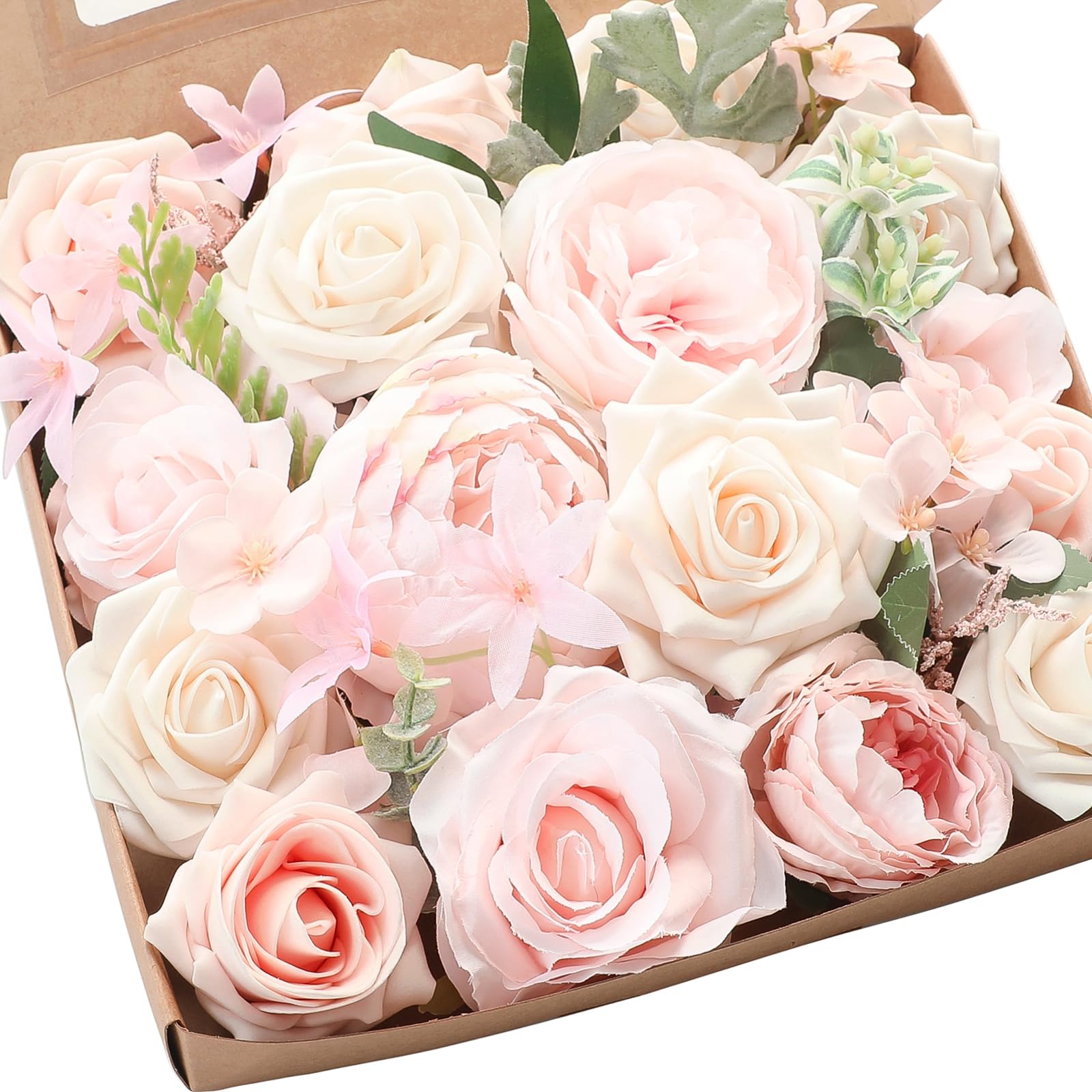 Photo 1 of Floroom Cream Blush Artificial Flowers Fake Roses Peonies and Greenery Combo Box Set for DIY Pink Wedding Bouquets Bridal Shower Centerpieces Floral Arrangements Party Tables Home Decorations