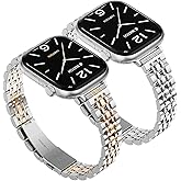 Slim Metal Band Compatible with Apple Watch Bands for Women, Series 11/10/9/8/7/6/5/4/3/2/1/SE, 42mm (S11/10),41/40/38mm Stainless Steel Bracelet, Silver & Silver/Rose Gold