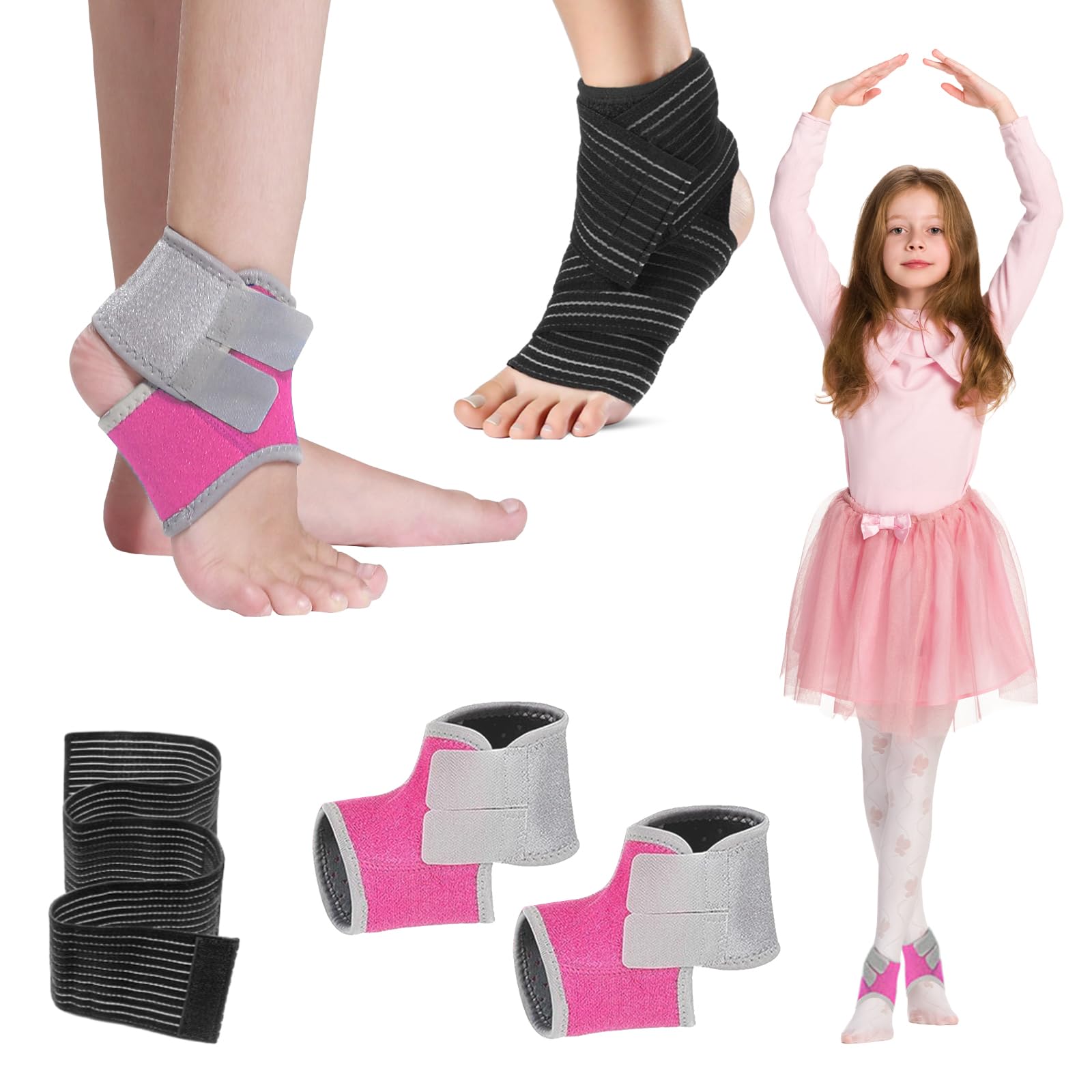 Photo 1 of **PACK OF 2**Yanmide 2 Pairs Kids Ankle Brace Set, Ankle Support Brace Knitted Ankle Sleeve Adjustable Wrap Support Ankle Sleeve for Sports Gymnastics Dance (Pink, Small)