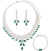 Crystal Wedding Jewelry Set - 3 Piece Marquise Rhinestone Cubic Zirconia CZ Bridal Bride Bridesmaids Statement Choker Necklace Dangle Earrings Link Bangle Bracelet Set for Bride Party Costume Jewelry