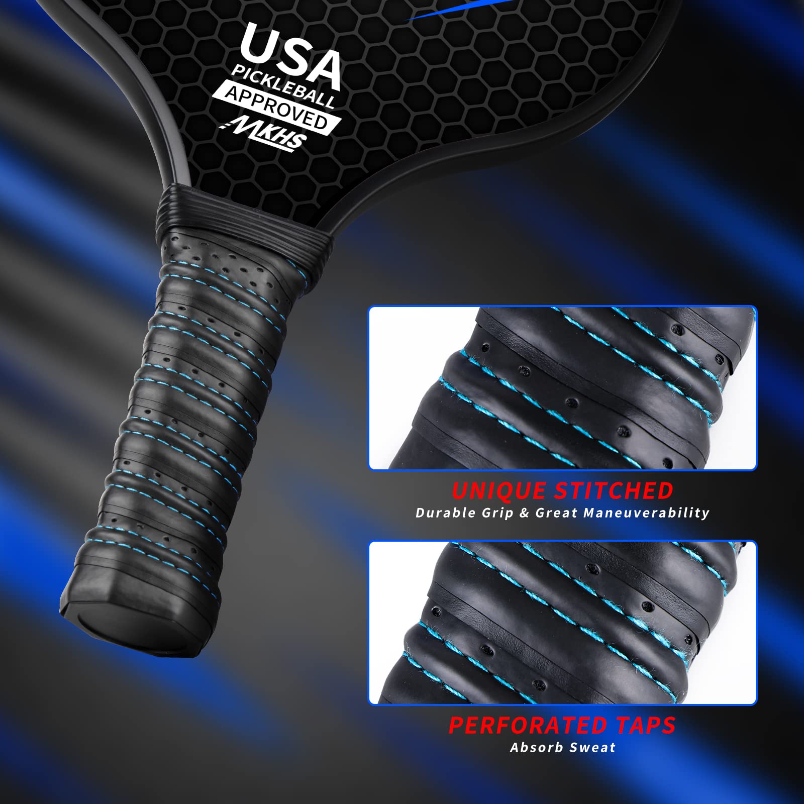 MKHS Pickleball Paddles, Pickleball Paddles Set of 2 - USAPA Approved, A Carbon Fiber Face, Honeycomb Pickleball Rackets with 2 Pickleball Racquets, 4 Balls and a Portable Carry Bag