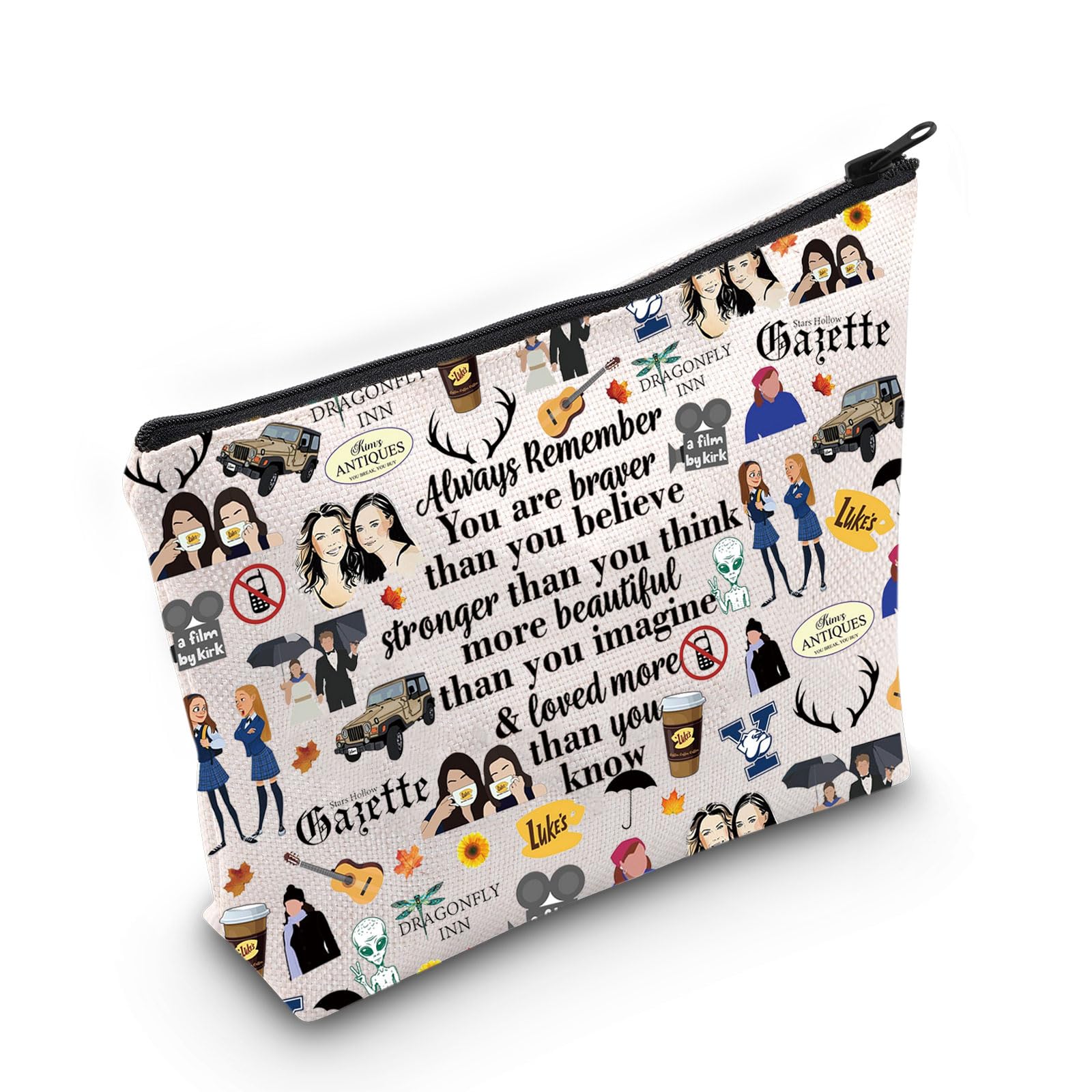 WZMPA Luke's Diner Cosmetic Bag Coffee Inspired Gift You Are Braver Stronger Smarter Than You Think Luke's Diner Makeup Zipper Pouch Bag, Always Gilmore, Fit