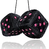 Black Fuzzy Dice Car Accessories – Plush Cute Pink Car Accessories for Interior - Plush Rear View Mirror Hanging Ornament Decorations - Retro Y2K McBling 2000s Aesthetic Decor - (Black Pink)