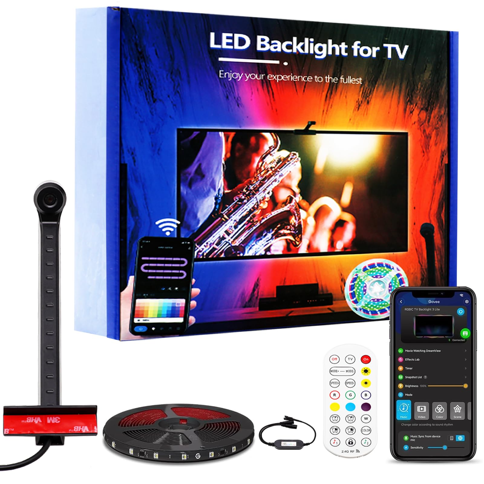 Fayerkar WiFi LED TV Backlights with Camera, Smart RGBIC TV Light for 55-75in TV, Viewing, Game