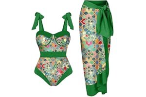 Kimloog Women's One Piece Swimsuit with Beach Cover up Wrap Skirt Floral Print Bikini Tummy Control Two Pieces Bathing Suits