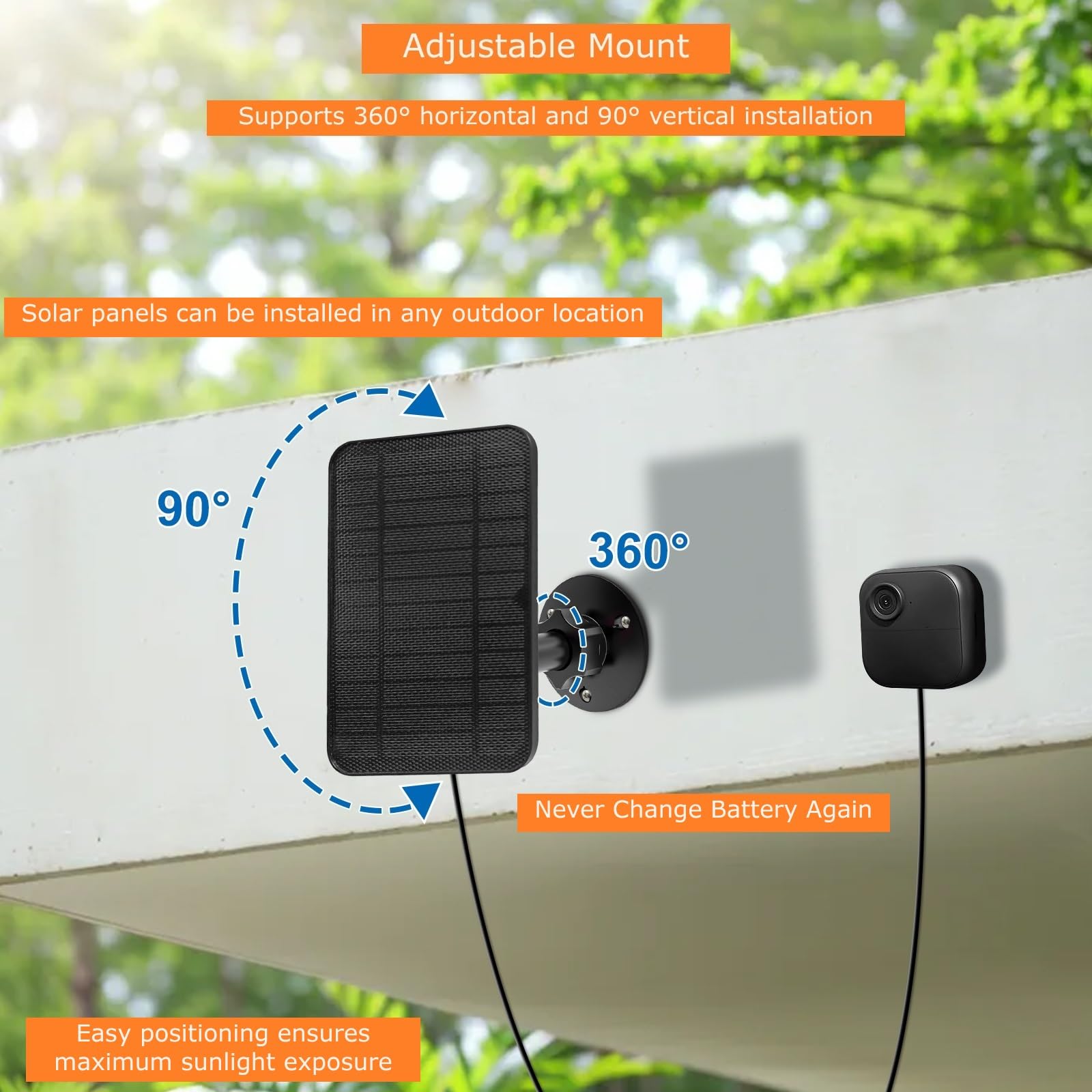 Solar Panel for Blink Camera Outdoor,Outdoor Security Camera Solar Panel Compatible with Blink Outdoor 4(4th Gen),Waterproof Rubber Plug,13ft Cable,Adjustable Mount(Camera Not Included)(2 Pack)