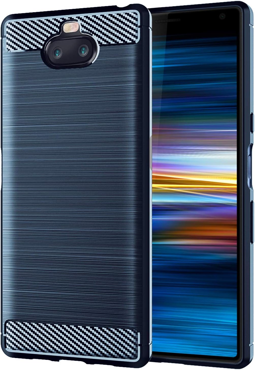 Newzerol Compatible for Sony Xperia 10 Case[Slim-Fit][Anti-Scratch][Shock Absorption] Protective Cover Carbon Fiber Brushed Phone Case for Sony Xperia 10[Lifetime Replacement Service]- Blue