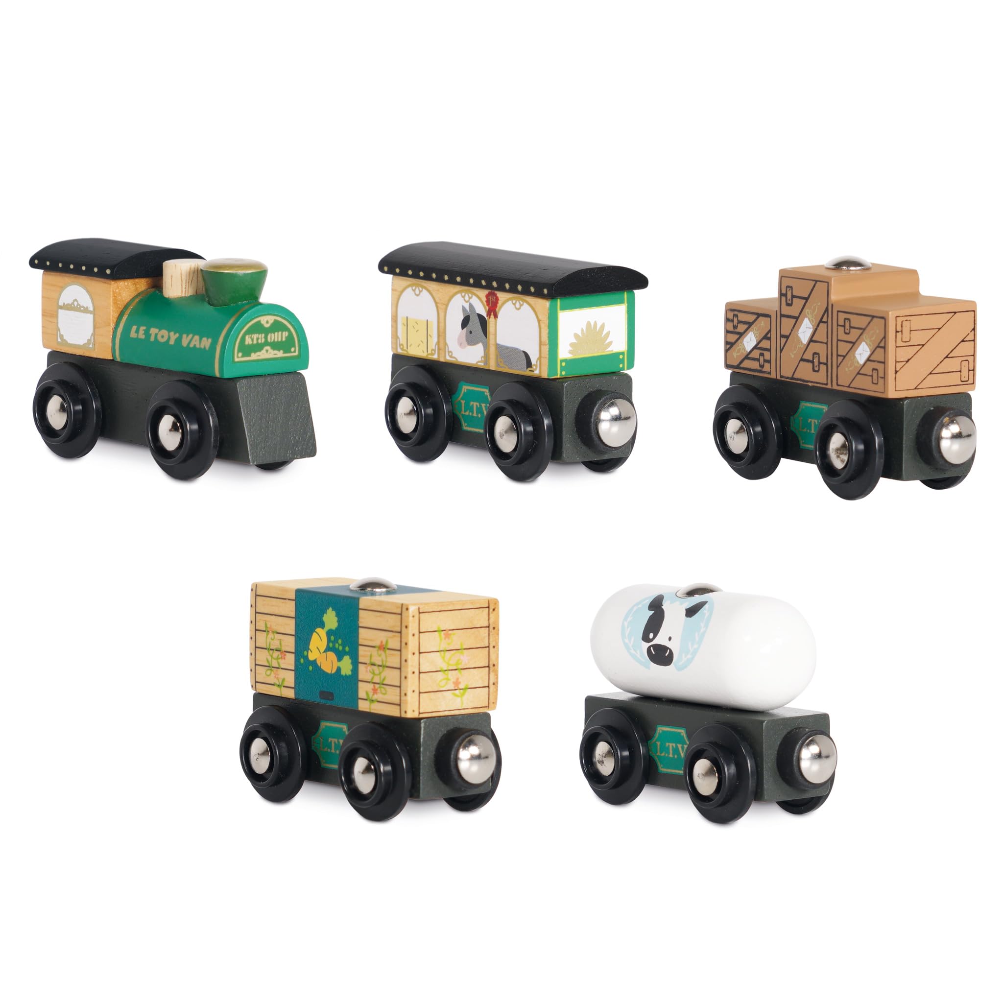 Le Toy Van Childrens Green Goods Train | Classic Wooden Set for Toddlers Ethically Made and as A Gift | Suitable for Ages 3+, Green Train - Compatible with train sets