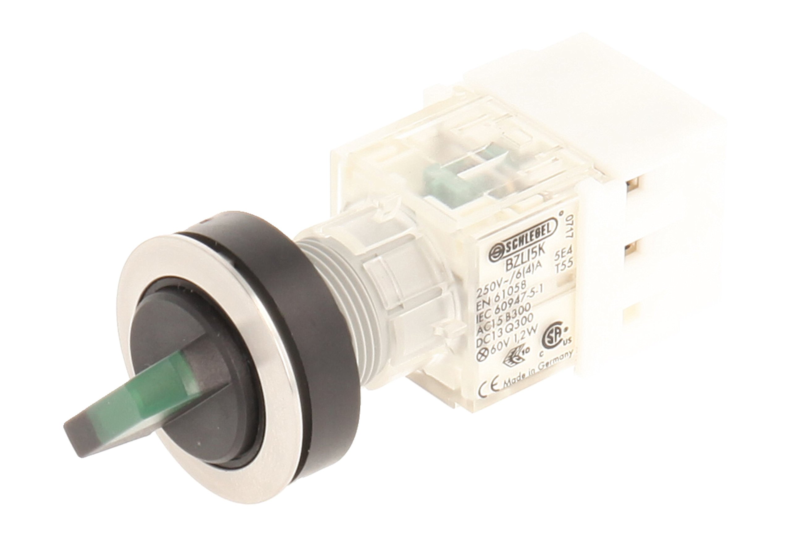 Club Selector, rastend, Stainless Steel, 23.001.293 2 Positions Momentary Contact Transmitter 1 N/O Contact With Lamp Socket t5,5 K LED 24 V, SCREW TERMINAL, GREEN (Pack of 2)