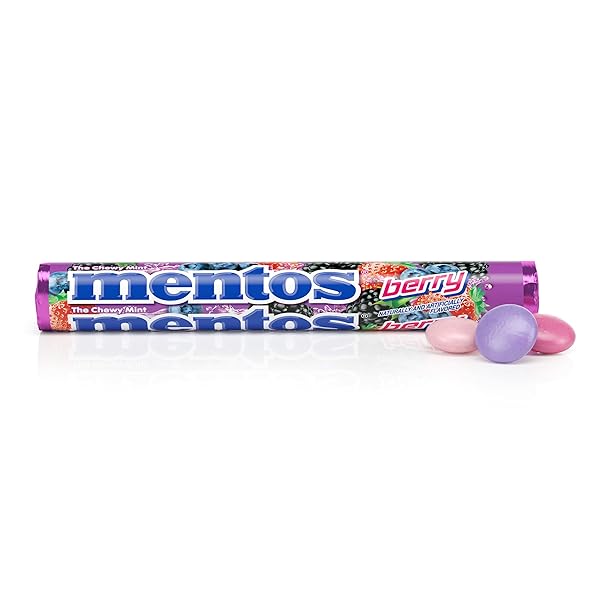 MENTOS CANDY, CHEWY CANDY MINT ROLL, BERRY FLAVORED, AMAZON EXCLUSIVE, PARTY, OFFICE, CONCESSIONS, 14 PIECES (BULK PACK OF 15 ROLLS)