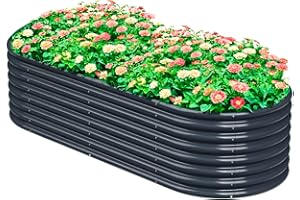 KINI MOX Raised Garden Bed 6x3x2 FT Galvanized Boxes Outdoor Planter Plant for Vegetables Flowers Herb (Grey, 1pc, 6×3×2 FT/1