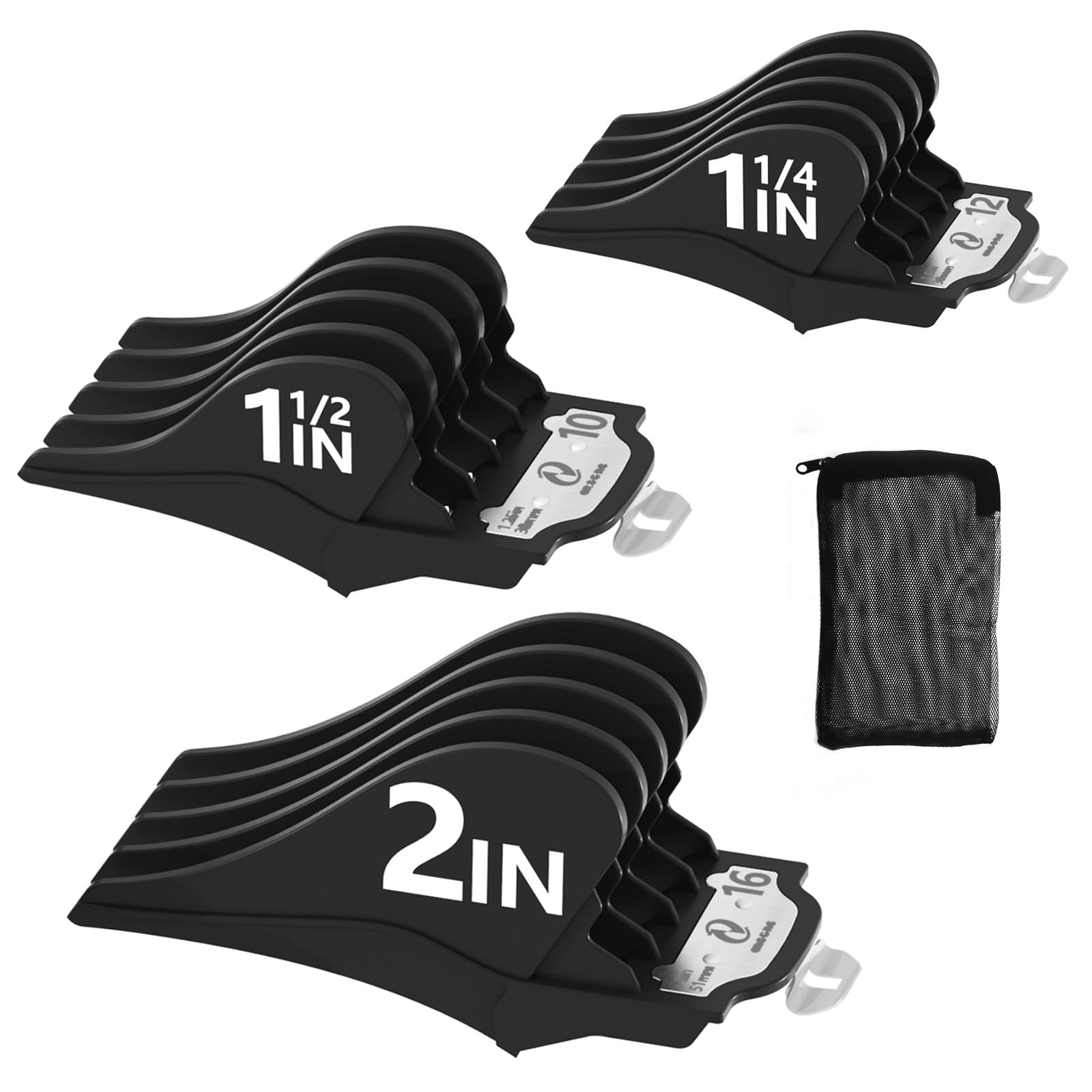Photo 1 of CR8GR8 Professional Hair Clipper Combs Guides, Hair Clipper Guards 1 & 1/4" 1 & 1/2" 2", Mega NO.16 NO.12 NO.10 fits for Most Wahl Clippers(Black)