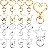 Isslly 20 PCS Star Swivel Keychain Clasps, Heavy Duty Star Heart Shaped Spring Snap Clips, Metal Swivel Lobster Clasp, DIY Accessories, Keyrings for Crafting, Keychains -Gold, Silver