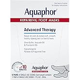 Aquaphor Repairing Foot Masks, Moisturizing Socks for Dry Feet, Hydrating Foot Care Treatment with Avocado Oil and Shea Butter, Pack of 6