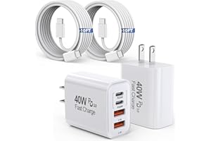DAZANA 10FT iPhone 17 16 15 Pro Charger,2Pack 10Foot USB C to C Woven Cable Cord 40W USB C Apple Charger 4 Port PD&AC Charge Block Fast Charging for iPhone 17 Air/17 16 15 Pro Max/16e/16 Plus/15/15 Pro/iPad