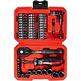 LLNDEI 48 Piece 1/4" Mini Socket Ratchet Wrench Set, Metric Shallow(4-14mm) | Mini Ratcheting Wrench Socket Set, Screwdriver Bit Set, Universal Joints, 3" Extensions, Auto Repair, Motorcycle, Home DIY