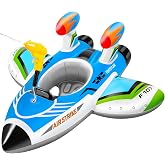 Pool Float Kids Inflatable Airplane Pool Floats Boat with Squirt Gun and Handle Toddler Pool Floaties Inflatable Ride-on Pool Toys Summer Outdoor Water Pool Games Beach Toys for Kids Ages 3-6