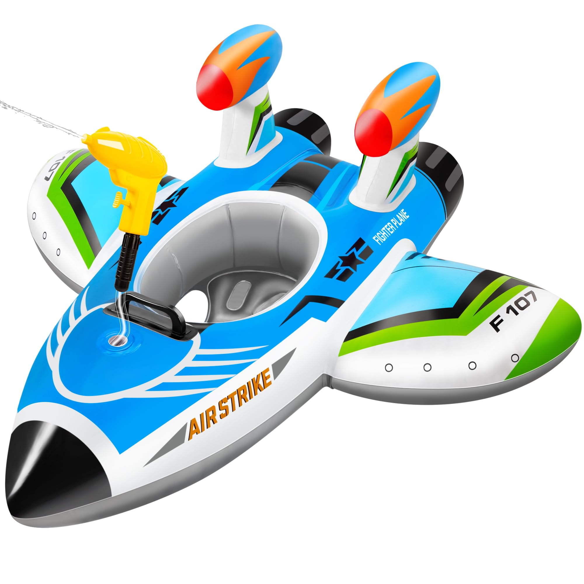 Photo 1 of Pool Float Kids Inflatable Airplane Pool Floats Boat with Squirt Gun and Handle Toddler Pool Floaties Inflatable Ride-on Pool Toys Summer Outdoor Water Pool Games Beach Toys for Boys Girls Ages 3-6