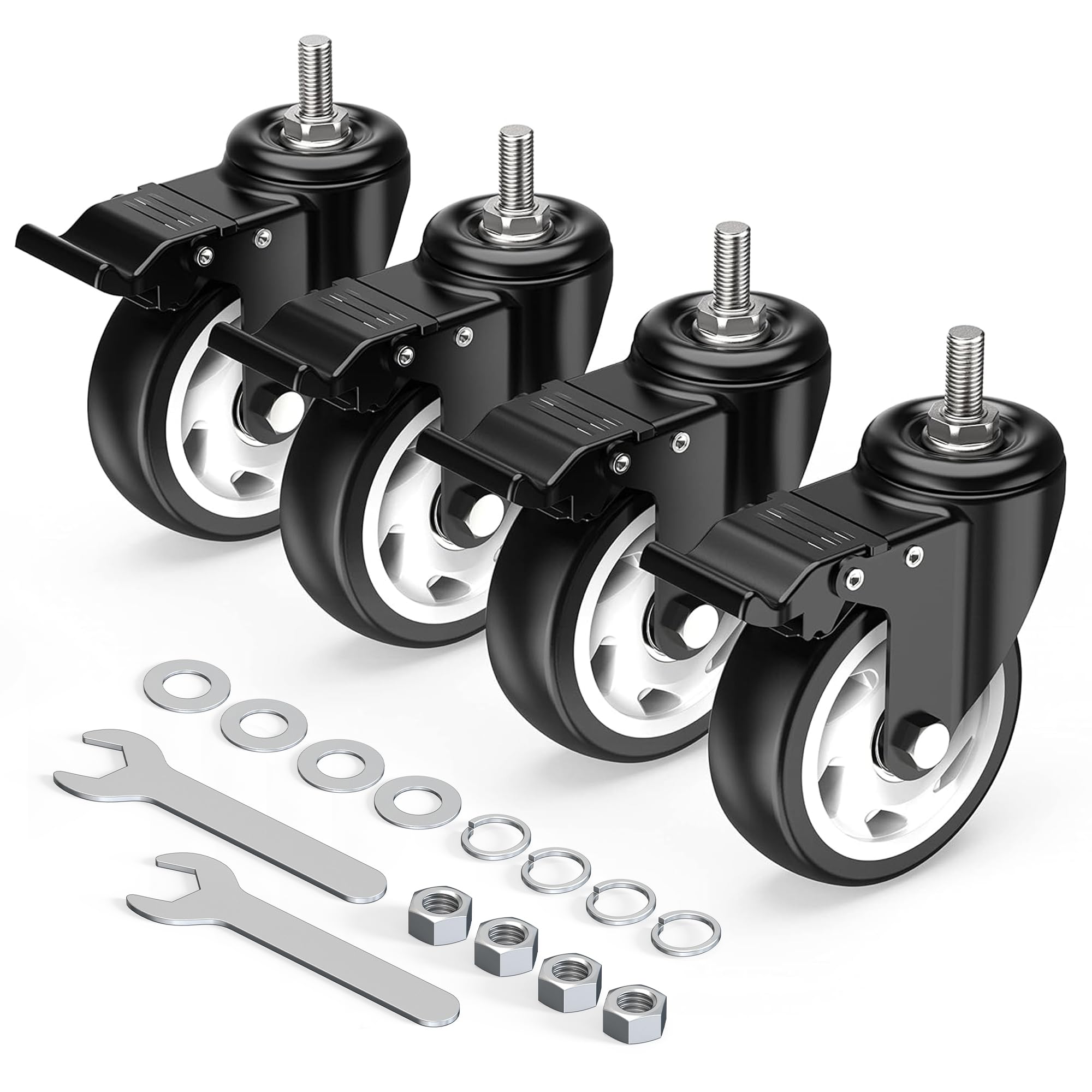 Photo 1 of HOLKIE Caster Wheels 4 inch Total Locking Stem Casters, 3/8" -16 x 1 (Stem Diameter 3/8", Stem Length 1") Threaded Stem Casters Swivel Casters Set of 4 Heavy Duty Castors Black