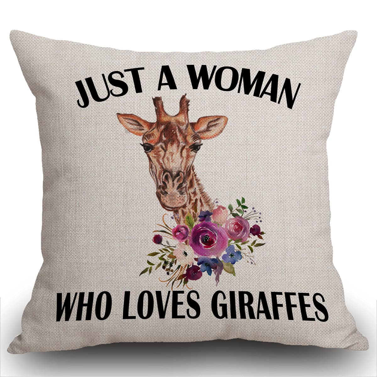 Smooffly Double Sided Funny Giraffe quote Cushion Cover, Just a woman who loves giraffes Throw Pillow Cover Pillow Case 18 X 18 Inches for Home Living Room Sofa Garden Couch Car 45 x 45 cm