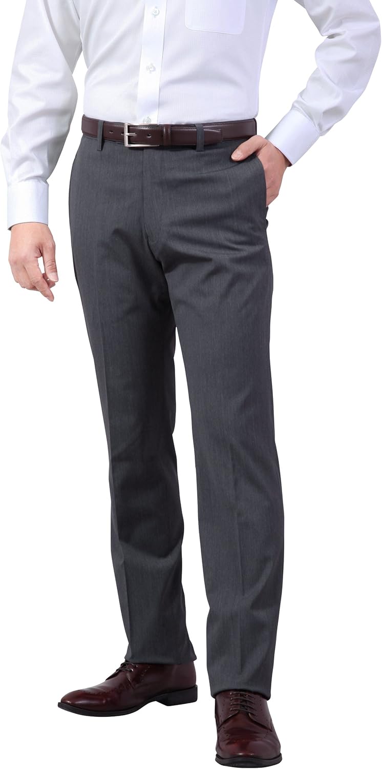 春夏 メンズ しなやか素材 ウォッシャブル ノータック スリム パンツ ストレッチ スラックス チャコールグレー 70cm