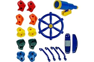 RedSwing Playground Accessories，Backyard Swing Set Pirate Plastic Playground Equipment Set with Ship Wheel, Telescope, Telephone，Rock Climbing Holds and Safety Handles for Outdoor Playhouse Treehouse
