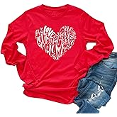 Womens Love Heart Raglans T-Shirts Casual Long Sleeve Valentine's Wife Day Graphic Tees Tops