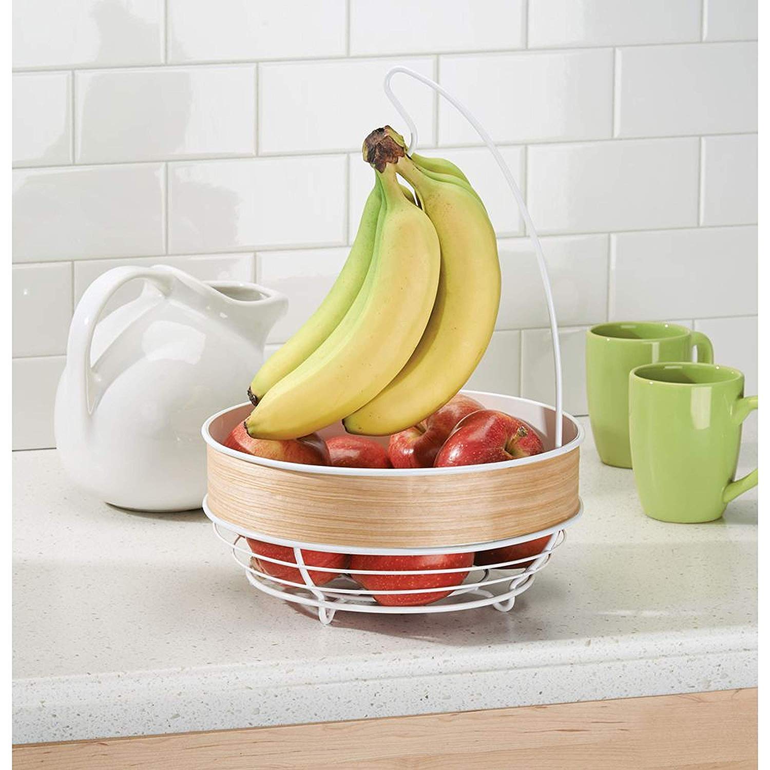 InterDesign RealWood Kitchen Fruit Tree Bowl with Banana Hanger White