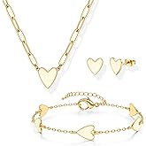 ORAZIO Jewelry Set for Women,Hypoallergenic 14K Gold Plated Pink/Black/Blue/White Heart Jewelry Set Trendy Heart Pendant Necklace Heart Charm Bracelet Cute Heart Earring Studs Dainty Women's Jewelry Sets Gift