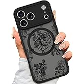 AIGOMARA Case Made for iPhone 17 Pro [Compatible with MagSafe] Black Flower Floral Pattern Design for Women Girls Soft TPU Bumper Hard PC Back Anti-Fall Shockproof Protective Slim Magnetic Cover
