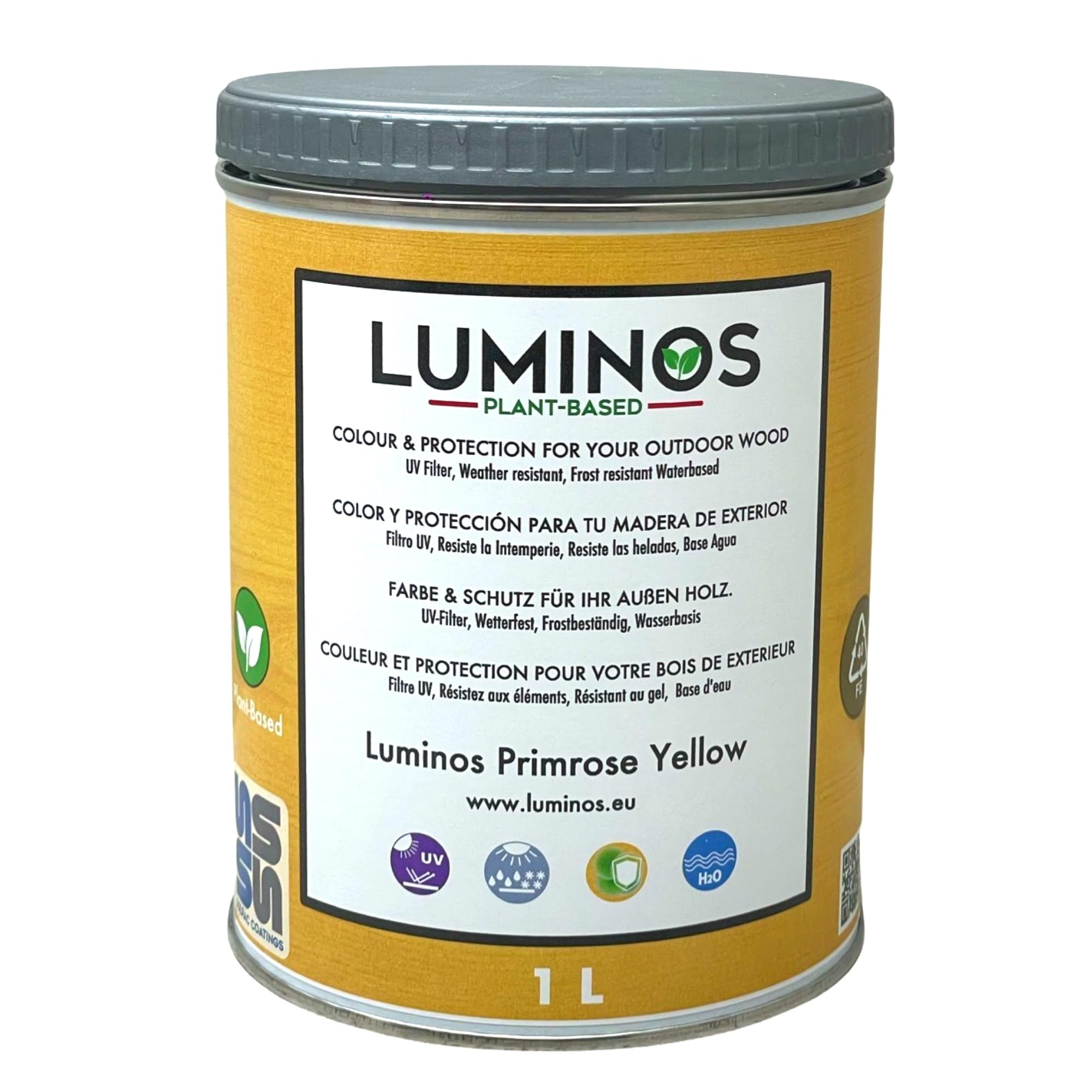 Luminos LUM1109 - Primrose Yellow - Water-Based Wood Stain Protector BIO - Yellow 1L