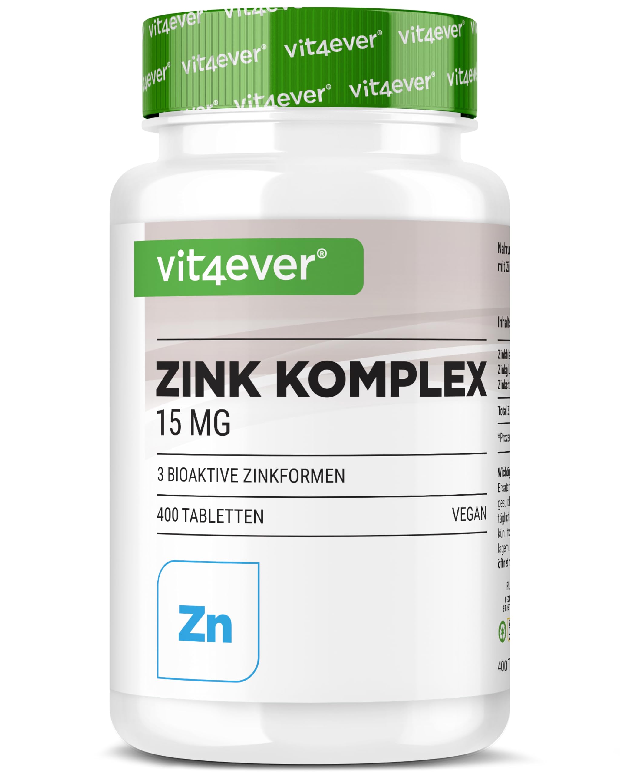 vit4ever Zink Komplex 15 mg - 400 Tabletten - 3 Zink-Formen