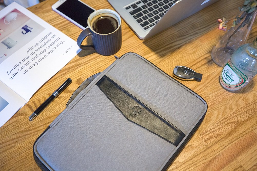 Lazyaunti Commercial Document Portfolio Padfolio Folders Organzier Binder Multi Function Waterproof Travel Pouch Zipper Case for Laptop, Ipad, Kindle, Notebook, Pen (Light Grey)