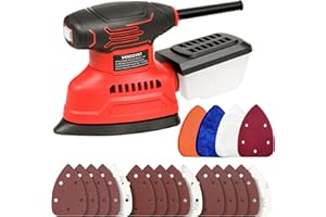 Vkndoynt Detail Sander, 12,000 OPM Mini Electric Sander with Dust Collector, 1.1Amp Power Mouse Sander with 15PCS Sanderpaper