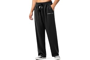 HHZ Men's Cotton Loose Fit Sweapants Baggy Yoga Gym Workout Pants with Pockets Open Bottom Sweatpants Straight Wide Leg