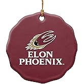 GRAPHICS & MORE Elon University Phoenix Logo Porcelain Scalloped Holiday Christmas Tree Ornament - 2.8" (7.1 cm)